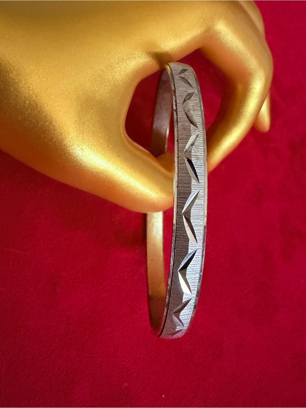Trifari Silver-Tone Carved Geometric Bangle Bracelet